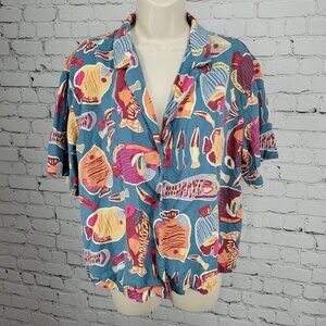 Patagonia Blue Tidal Threads Button Up Short Sleeve Collared Shirt Top Large L